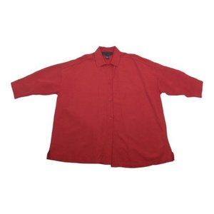 YANSI FUGE Linen Blend Drop Shoulder 3/4 sleeve Red Button-up‎ Top Size L…